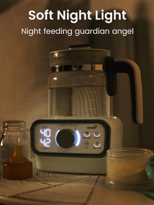 GROWNSY Baby Instant Warmer, Glass Water Boiler with Accurate Temperature Control for Formula, Coffee and Tea, 1.3 Liter Electric Kettle with LCD Display and Timer - Image 5