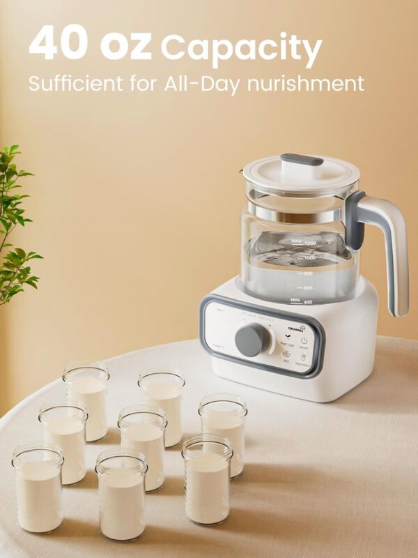 GROWNSY Baby Instant Warmer, Glass Water Boiler with Accurate Temperature Control for Formula, Coffee and Tea, 1.3 Liter Electric Kettle with LCD Display and Timer - Image 4