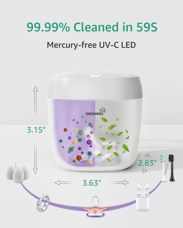 GROWNSY Pacifier Sanitizer Portable, UV Light Sanitizer on The Go, USB Charging Sanitizer Case, Mini Pacifier Sanitizer 99.99% Cleaned in 59 Seconds (White) - Image 2