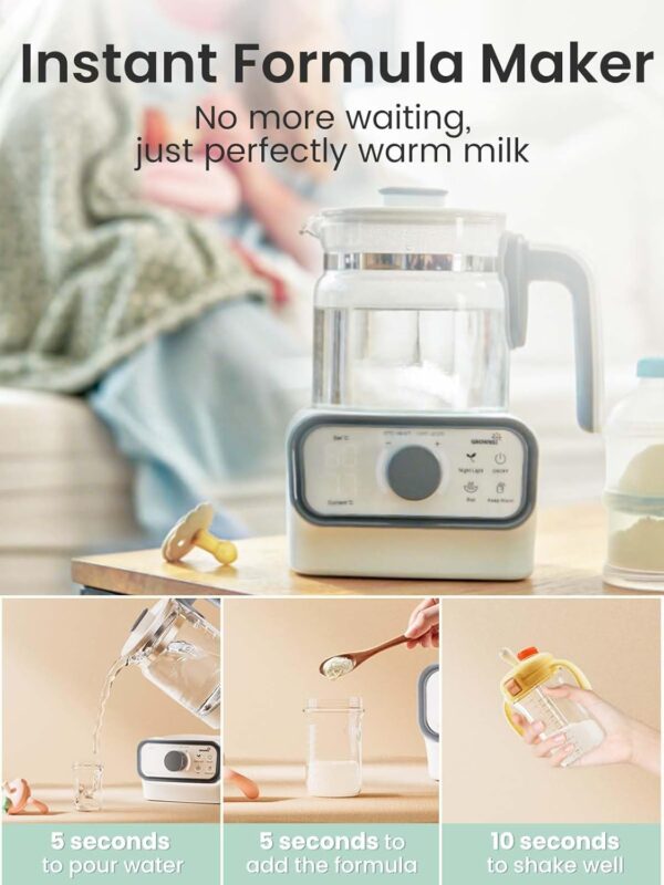 GROWNSY Baby Instant Warmer, Glass Water Boiler with Accurate Temperature Control for Formula, Coffee and Tea, 1.3 Liter Electric Kettle with LCD Display and Timer - Image 9